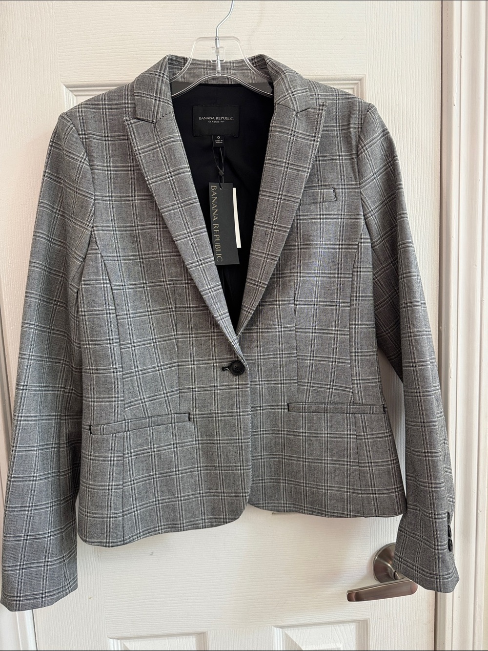 BANANA REPUBLIC Classic Fit Single Button Plaid Blazer Gray Size 0 NWT